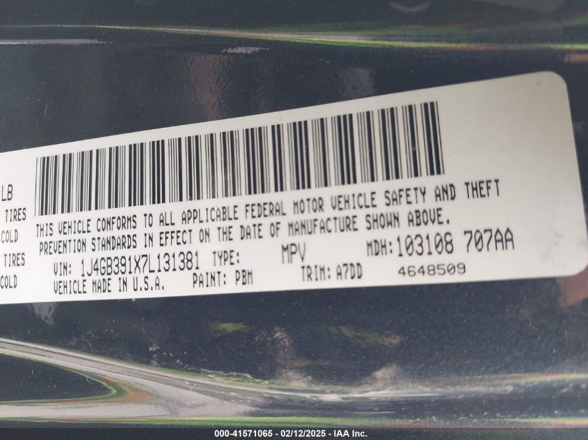 2007 Jeep Wrangler VIN: 1J4GB391X7L131381 Lot: 41571065