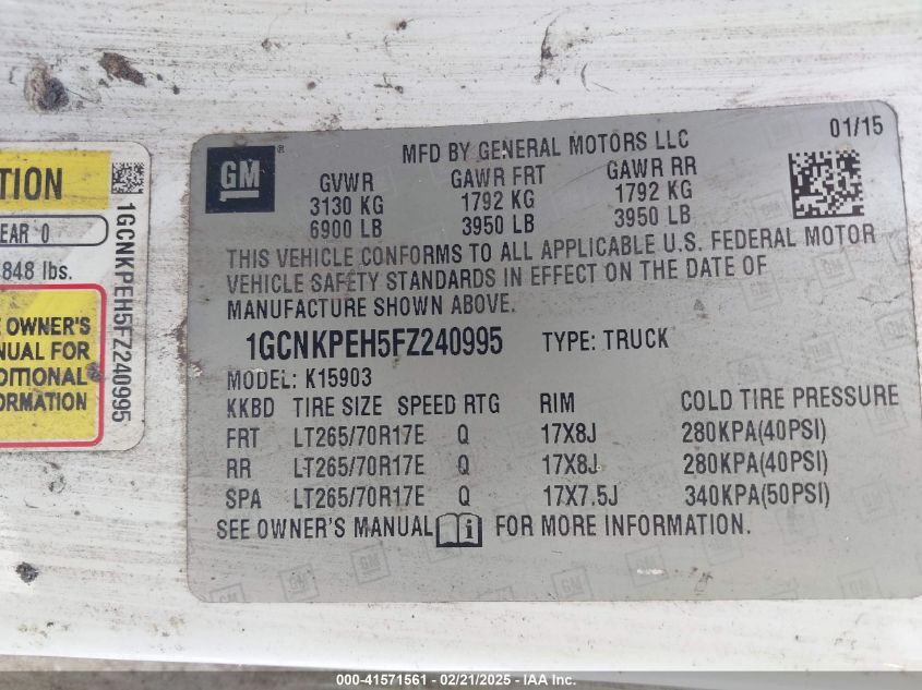 2015 Chevrolet Silverado 1500 Wt VIN: 1GCNKPEH5FZ240995 Lot: 41571561