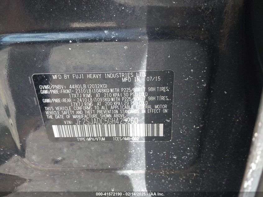 2016 SUBARU FORESTER 2.5I PREMIUM - JF2SJADC5GH425260