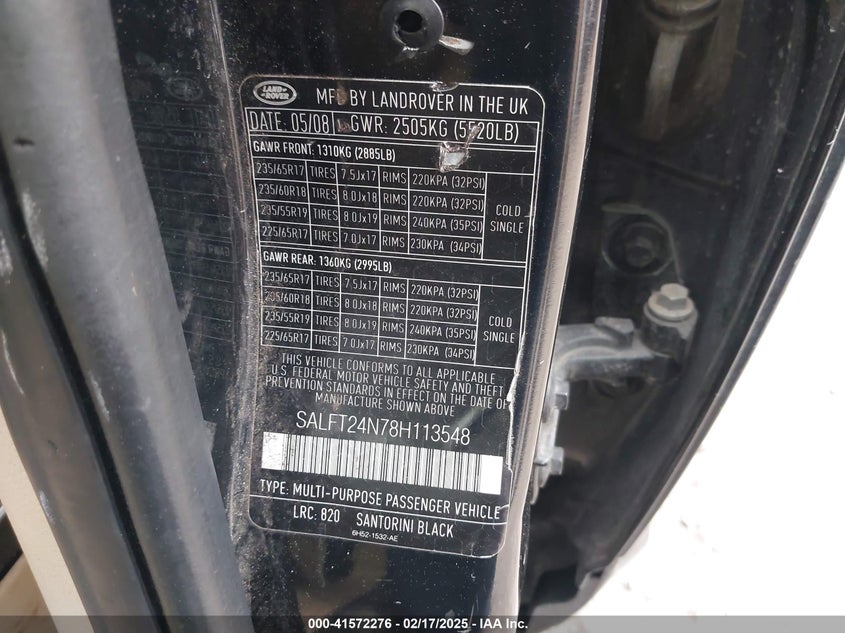 2008 Land Rover Lr2 Hse VIN: SALFT24N78H113548 Lot: 41572276