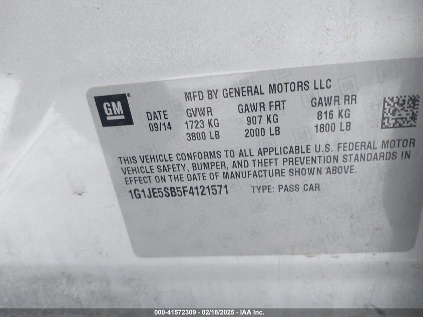 2015 CHEVROLET SONIC VIN: 1G1JE5SB5F4121571