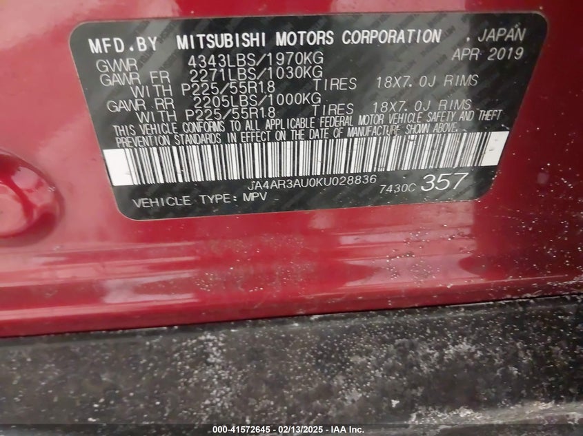 2019 MITSUBISHI OUTLANDER SPORT 2.0 ES - JA4AR3AU0KU028836