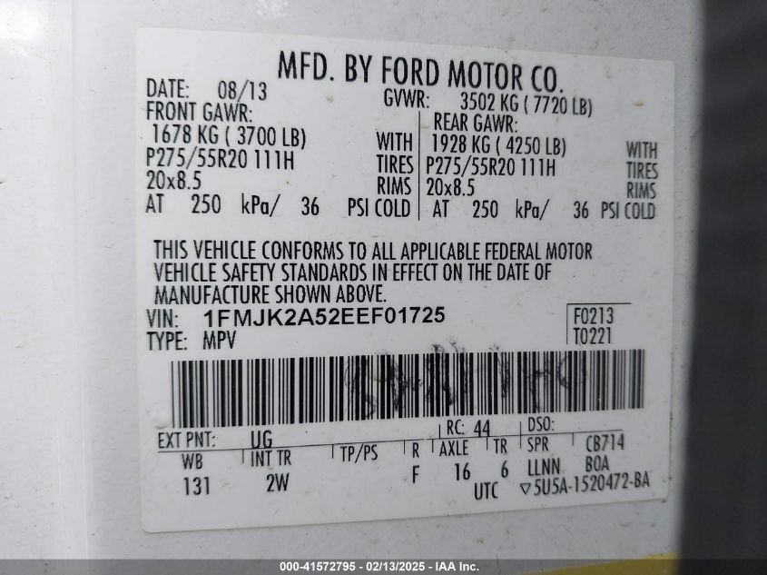 2014 Ford Expedition El Limited VIN: 1FMJK2A52EEF01725 Lot: 41572795