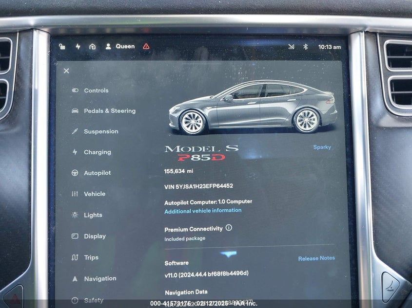 2014 TESLA MODEL S VIN: 5YJSA1H23EFP64452
