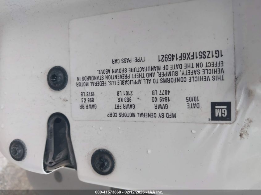 2006 Chevrolet Malibu Ls VIN: 1G1ZS51FX6F145921 Lot: 41573868