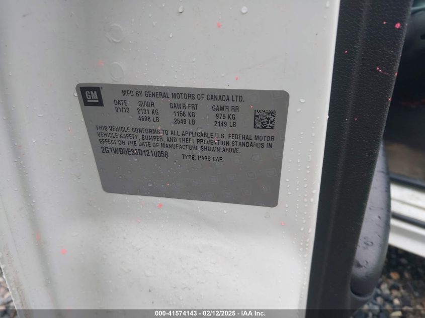 2013 Chevrolet Impala Police VIN: 2G1WD5E33D1210058 Lot: 41574143