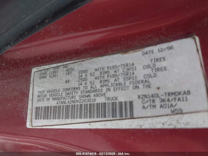 1997 Toyota Tacoma VIN: 4TANL4TN0VZ263018 Lot: 41574416