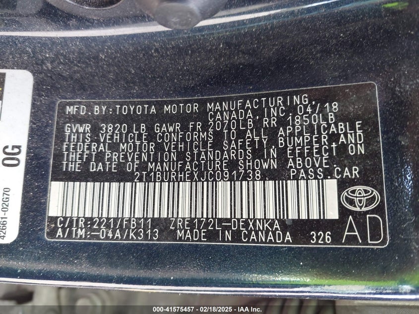 2018 TOYOTA COROLLA LE - 2T1BURHEXJC091738