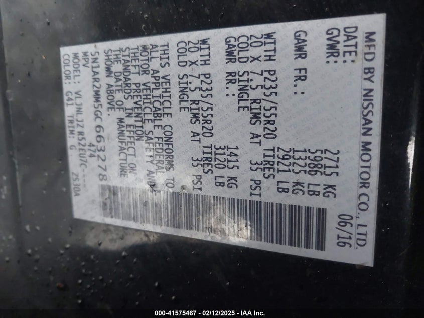 2016 NISSAN PATHFINDER PLATINUM - 5N1AR2MM5GC663278