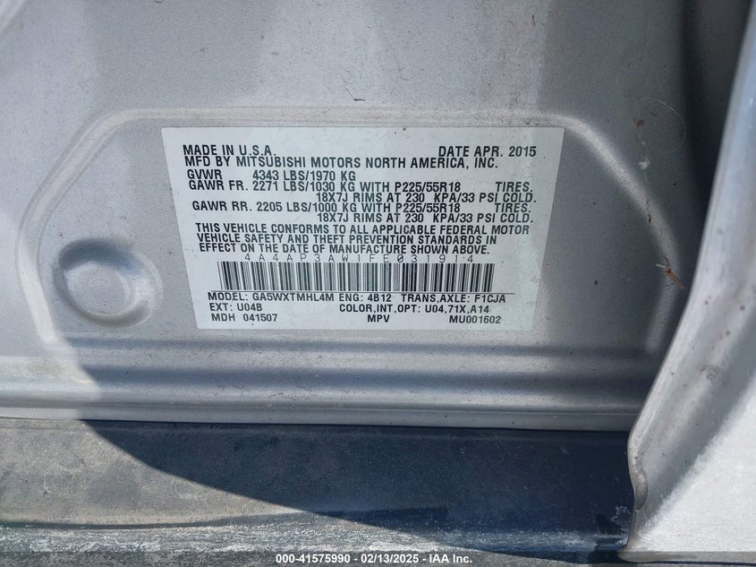 2015 MITSUBISHI OUTLANDER SPORT ES - 4A4AP3AW1FE031914