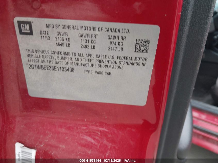 2014 Chevrolet Impala Limited Lt VIN: 2G1WB5E33E1133408 Lot: 41576464