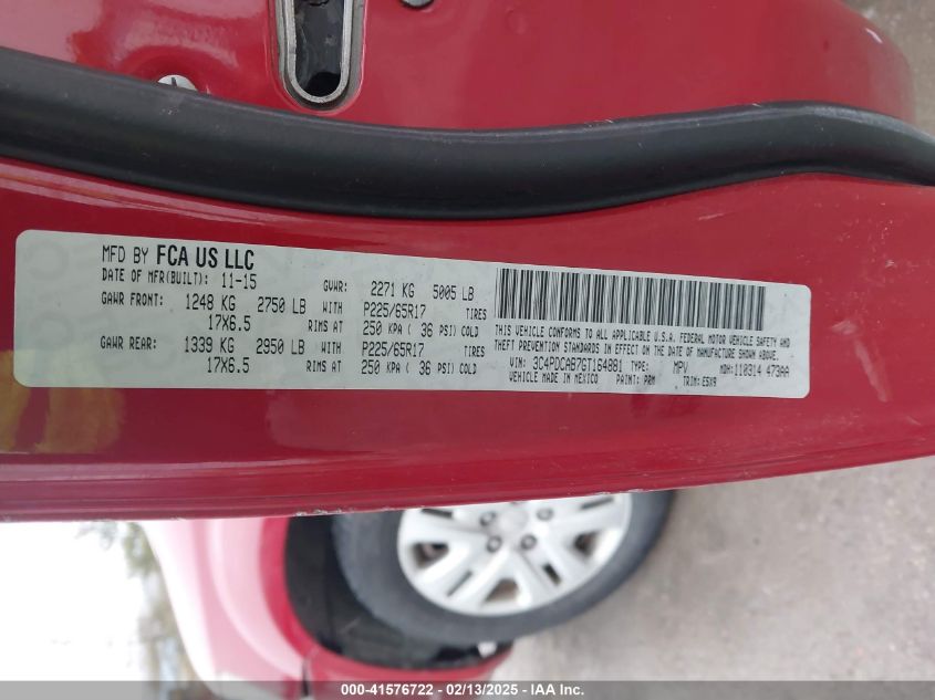 2016 Dodge Journey Se VIN: 3C4PDCAB7GT164881 Lot: 41576722