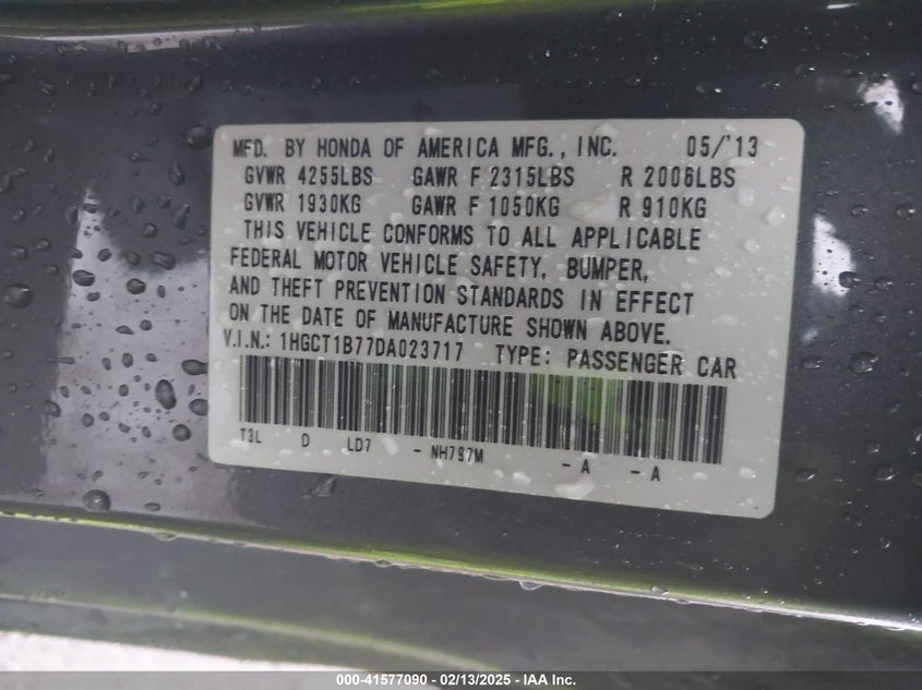 2013 HONDA ACCORD EX - 1HGCT1B77DA023717