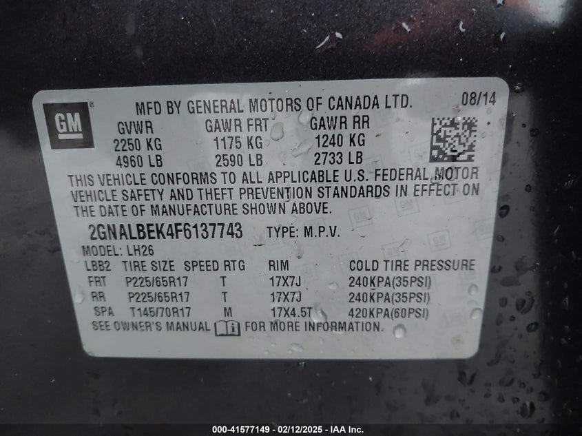 2015 CHEVROLET EQUINOX 1LT - 2GNALBEK4F6137743