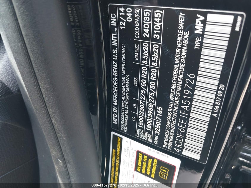 2015 MERCEDES-BENZ GL 450 4MATIC - 4JGDF6EE1FA519726