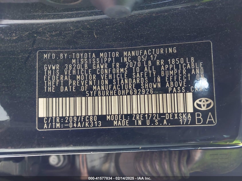 2017 TOYOTA COROLLA SE - 5YFBURHE0HP692926