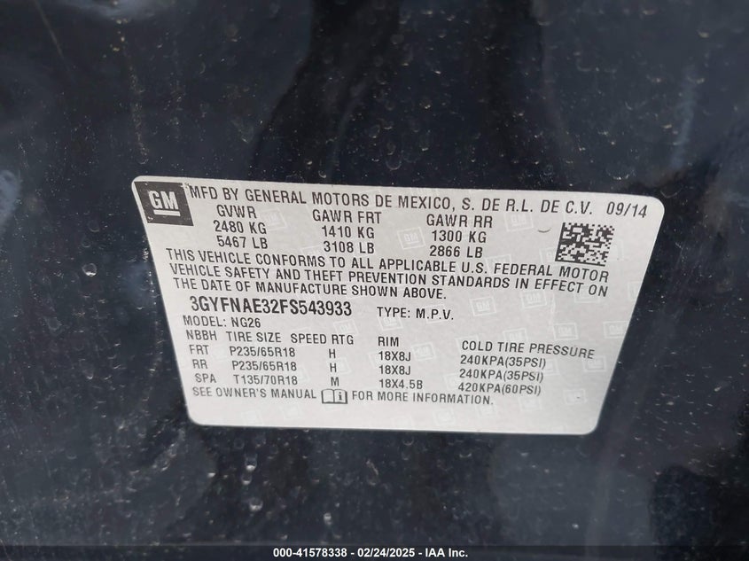 2015 CADILLAC SRX STANDARD - 3GYFNAE32FS543933