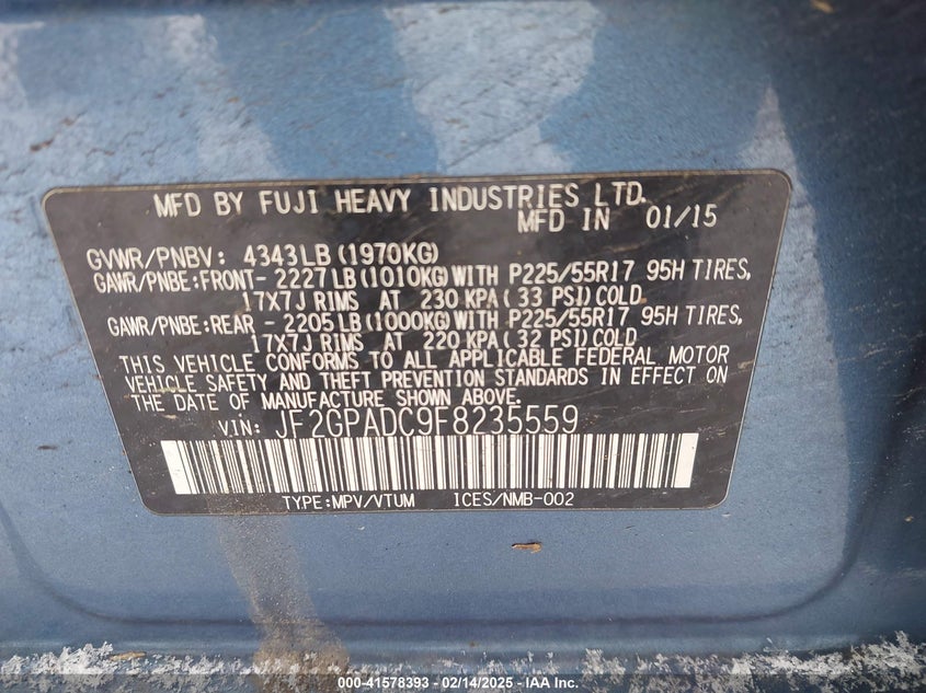 2015 SUBARU XV CROSSTREK 2.0I PREMIUM - JF2GPADC9F8235559