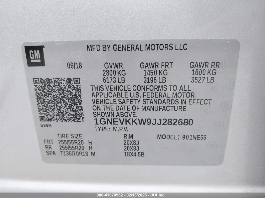 2018 CHEVROLET TRAVERSE HIGH COUNTRY - 1GNEVKKW9JJ282680