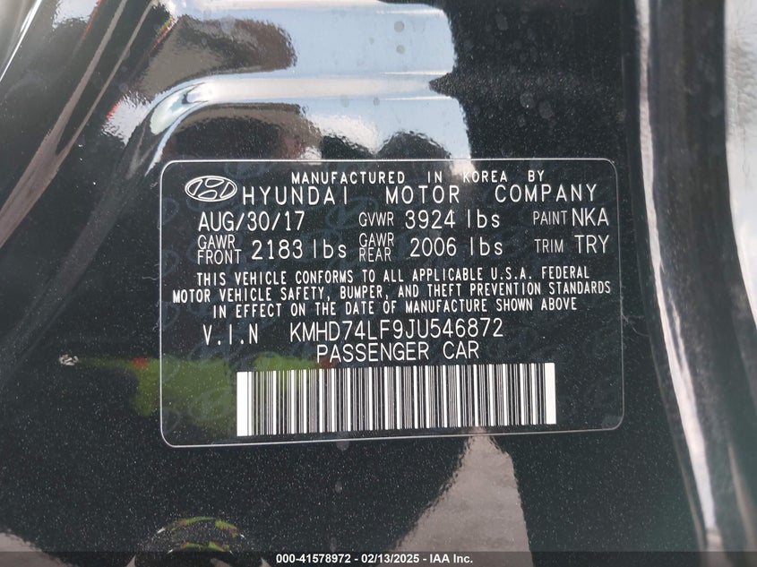 2018 HYUNDAI ELANTRA VIN: KMHD74LF9JU546872