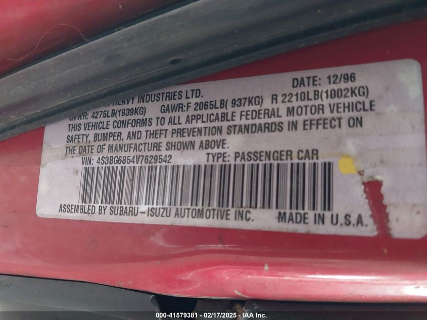 1997 Subaru Legacy Outback/Outback Limited VIN: 4S3BG6854V7629542 Lot: 41579381