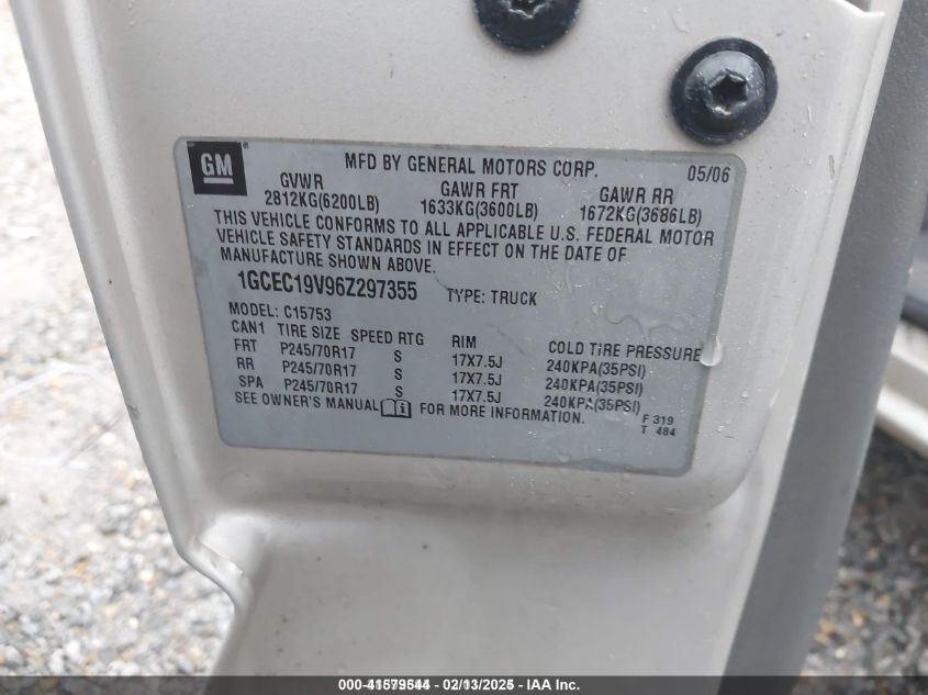 2006 Chevrolet Silverado 1500 Work Truck VIN: 1GCEC19V96Z297355 Lot: 41579544