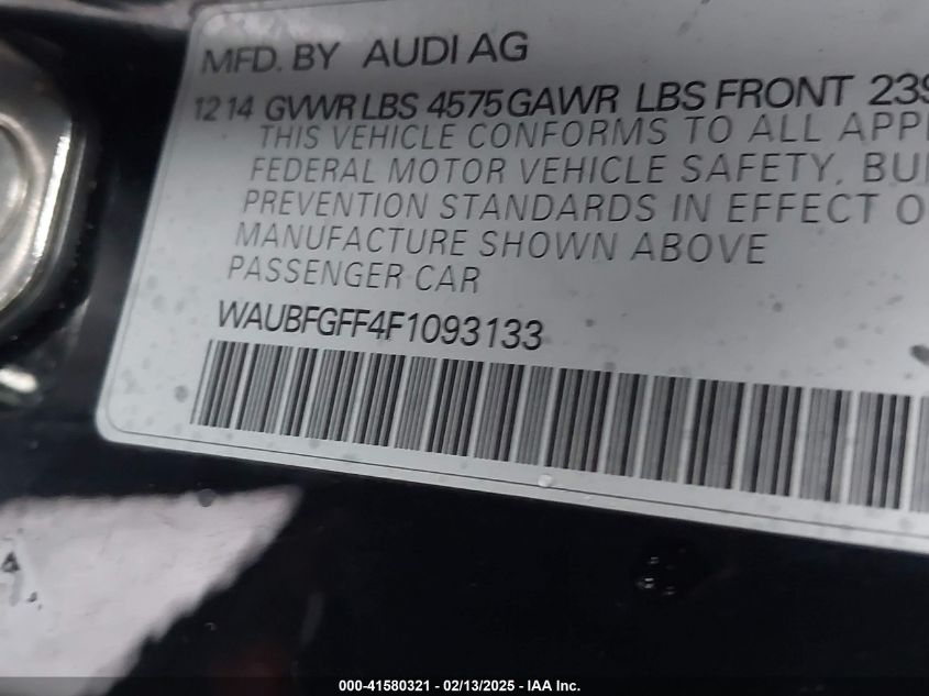 2015 Audi A3 2.0T Premium VIN: WAUBFGFF4F1093133 Lot: 41580321