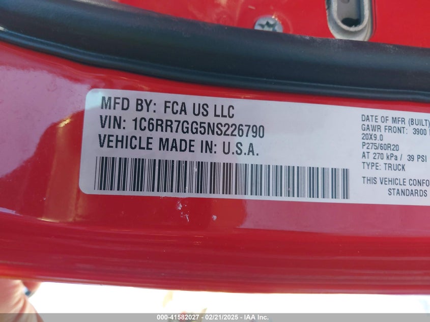2022 RAM 1500 CLASSIC VIN: 1C6RR7GG5NS226790