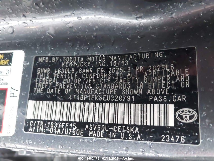 2014 TOYOTA CAMRY VIN: 4T1BF1FK5EU328791