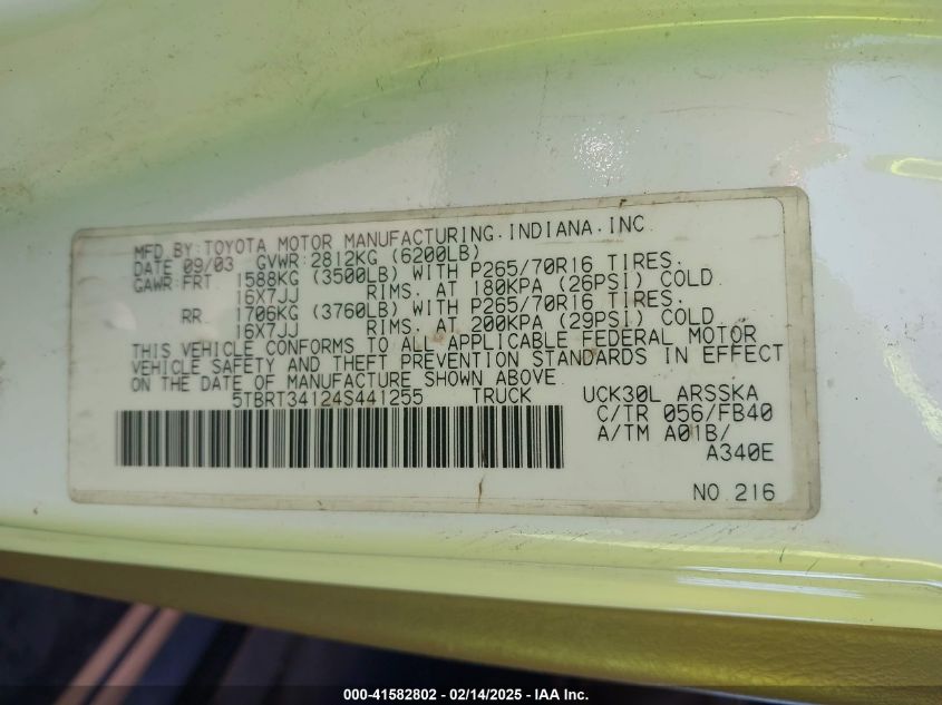 2000 Toyota Tundra Sr5 V8 VIN: 5TBRT3419YS054661 Lot: 41582802