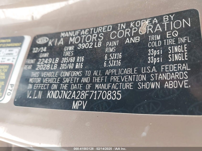 2015 KIA SOUL VIN: KNDJN2A28F7170835