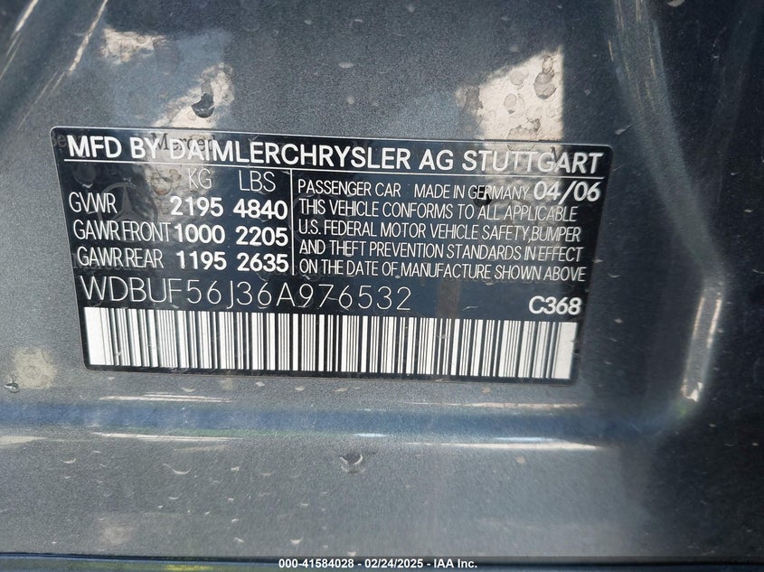 2006 MERCEDES-BENZ E 350 VIN: WDBUF56J36A976532