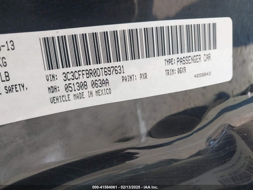 2013 FIAT 500 VIN: 3C3CFFBR0DT697631