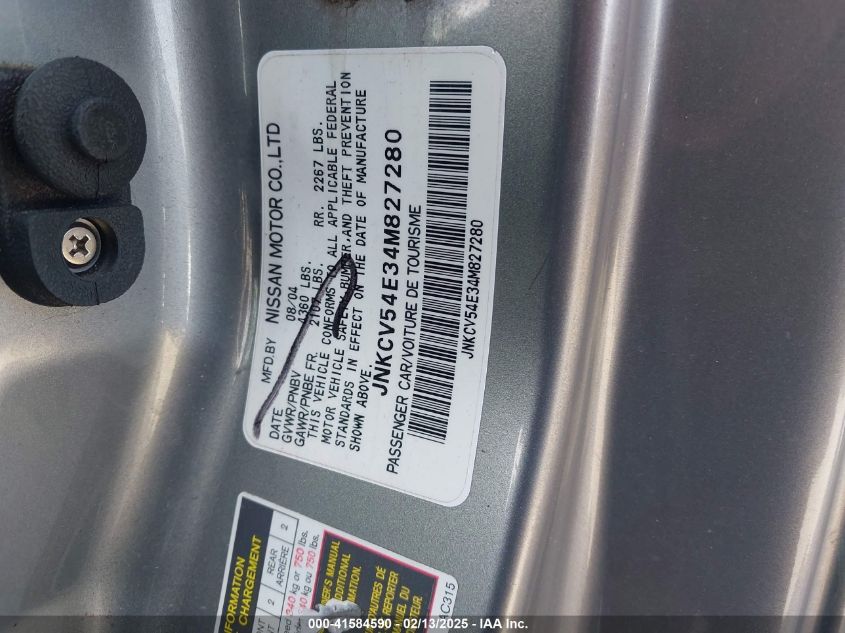 2004 Infiniti G35 VIN: JNKCV54E34M827280 Lot: 41584590