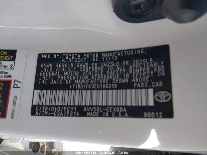 2014 TOYOTA CAMRY HYBRID XLE - 4T1BD1FK3EU106319