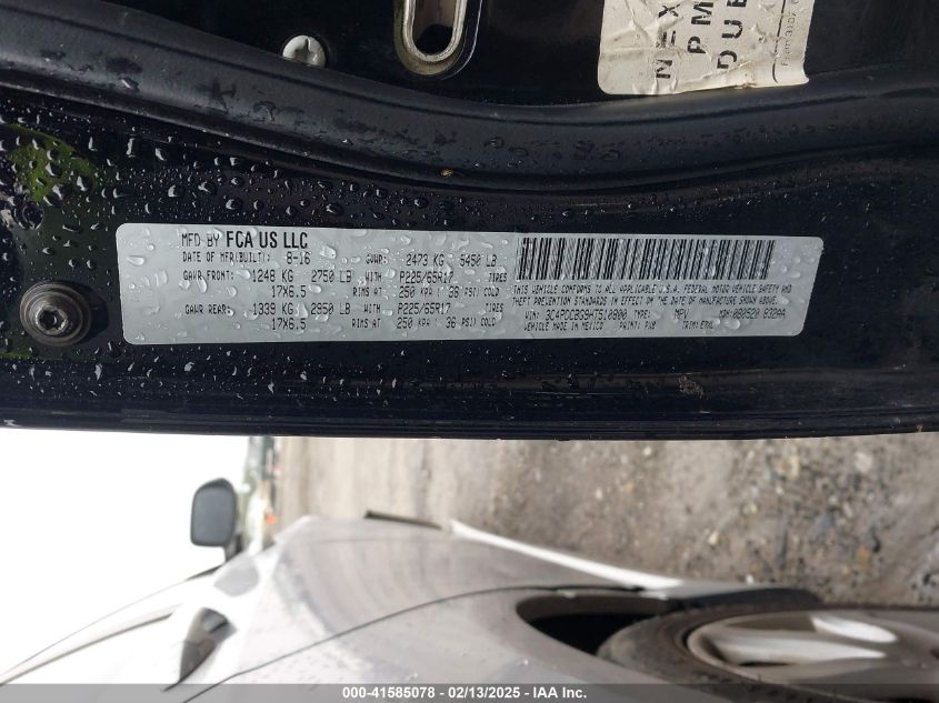 2017 Dodge Journey Sxt VIN: 3C4PDCBG9HT510800 Lot: 41585078