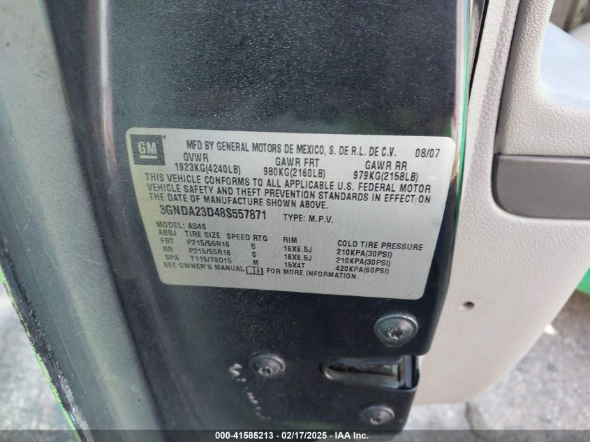 2008 Chevrolet Hhr Lt VIN: 3GNDA23D48S557871 Lot: 41585213