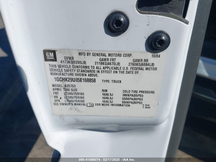 2005 Chevrolet Silverado 2500Hd Lt VIN: 1GCHK29U05E168858 Lot: 41586074