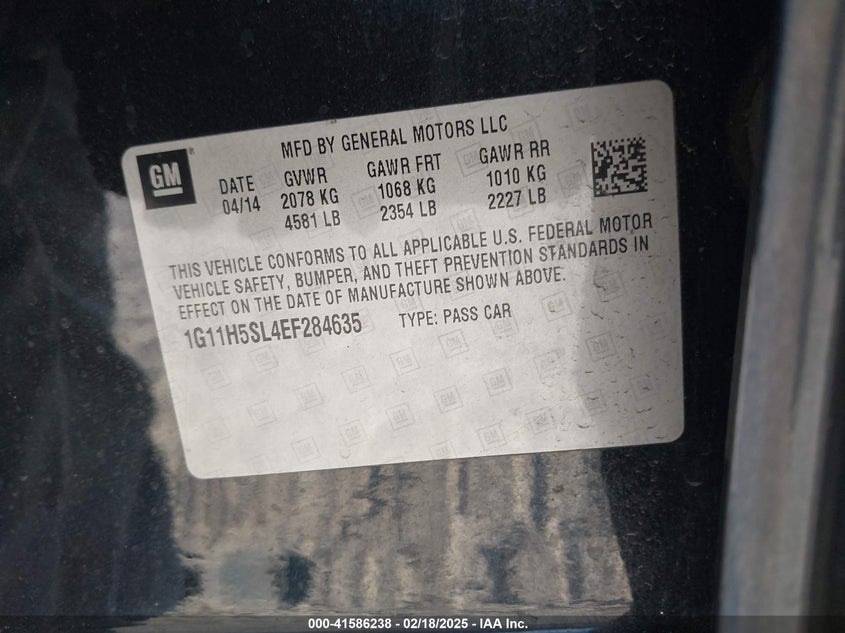 2014 CHEVROLET MALIBU 1LZ - 1G11H5SL4EF284635