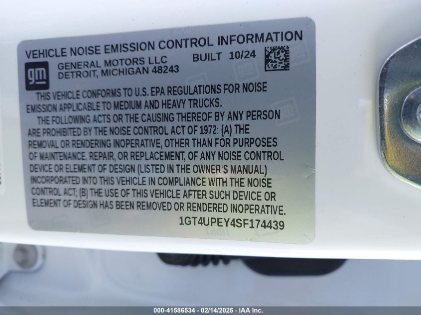 2025 GMC Sierra 2500Hd 4Wd Standard Bed At4 VIN: 1GT4UPEY4SF174439 Lot: 41586534