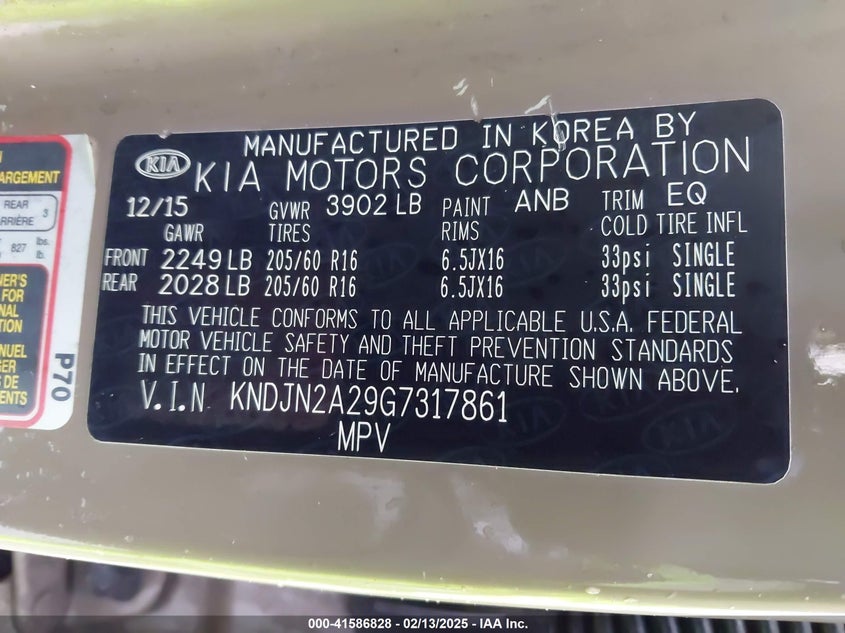 2016 KIA SOUL VIN: KNDJN2A29G7317861