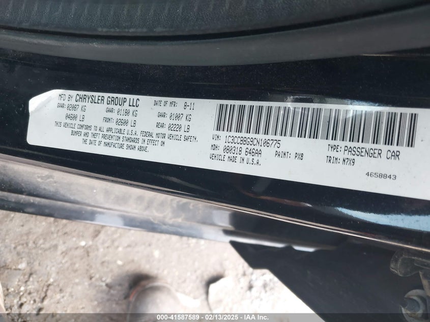 2012 CHRYSLER 200 VIN: 1C3CCBBG9CN106775