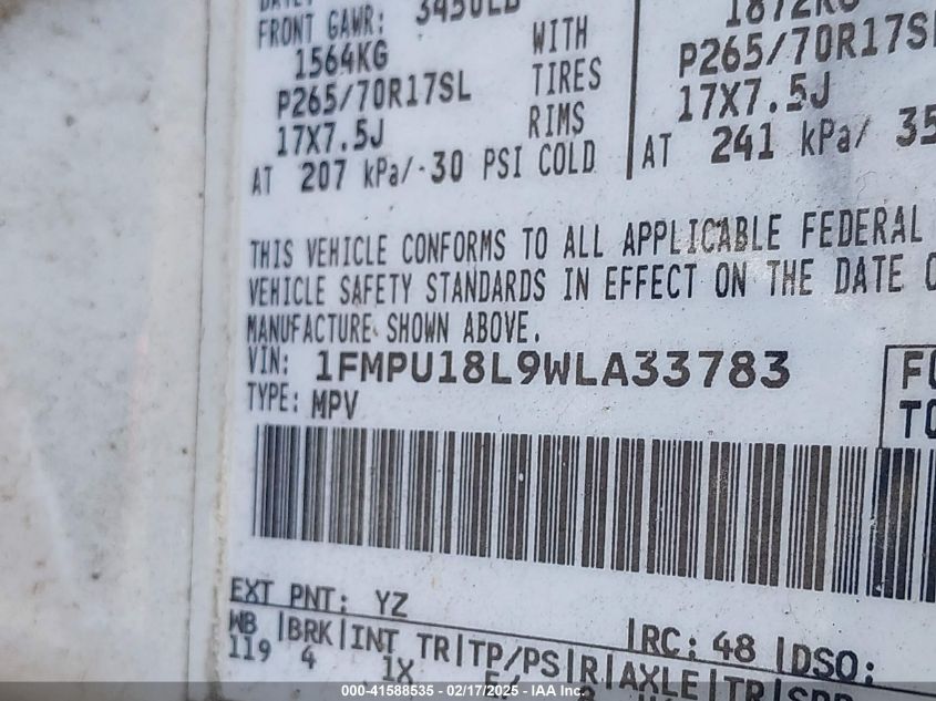 1998 Ford Expedition Eddie Bauer/Xlt VIN: 1FMPU18L9WLA33783 Lot: 41588535