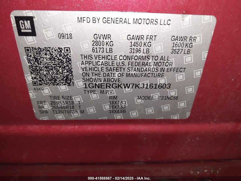 2019 CHEVROLET TRAVERSE 1LT - 1GNERGKW7KJ161603