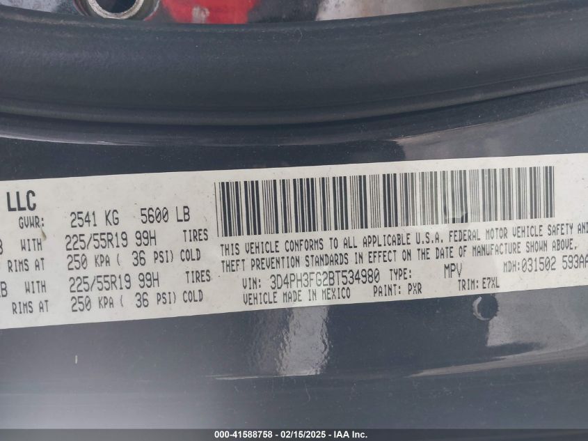 2011 Dodge Journey Crew VIN: 3D4PH3FG2BT534980 Lot: 41588758