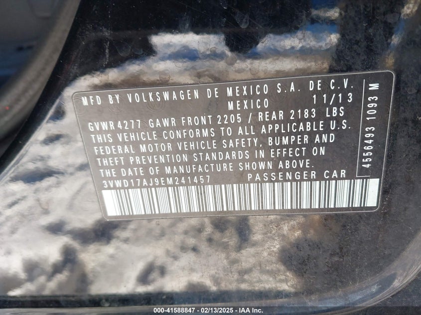 2014 VOLKSWAGEN JETTA VIN: 3VWD17AJ9EM241457