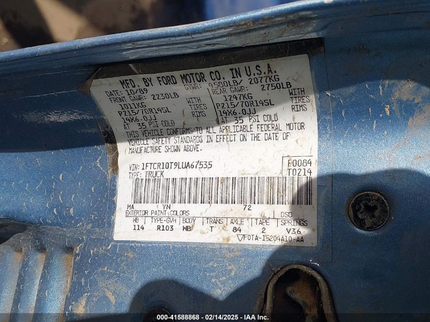 1990 Ford Ranger VIN: 1FTCR10T9LUA6753 Lot: 41588868