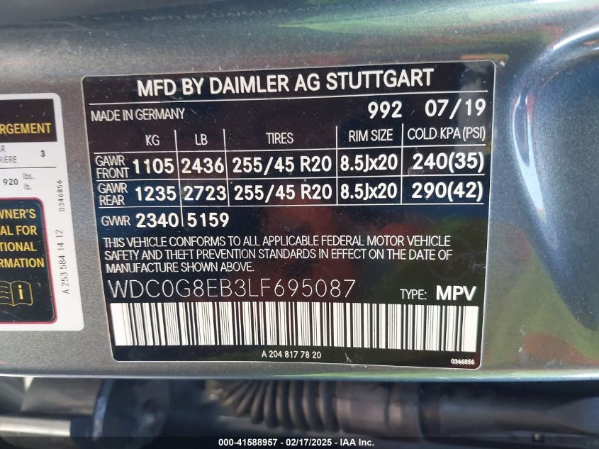 2020 MERCEDES-BENZ GLC 300 4MATIC - WDC0G8EB3LF695087