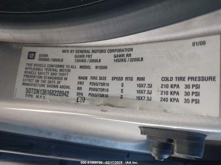 2006 Hummer H3 Suv VIN: 5GTDN136168228942 Lot: 41589750