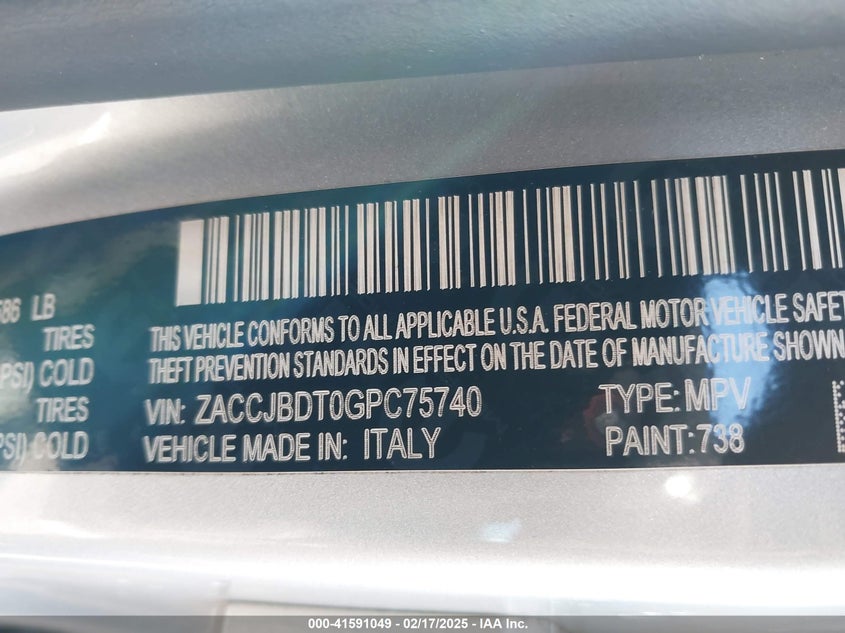 2016 JEEP RENEGADE LIMITED - ZACCJBDT0GPC75740